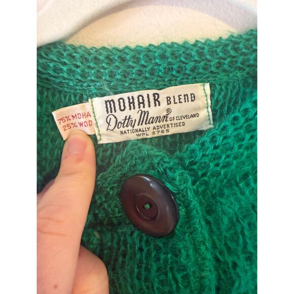 Vintage Womens Dotty Man Mohair Blend Kelly Green Pinup Rockabilly Twee Cardigan - Picture 3 of 9